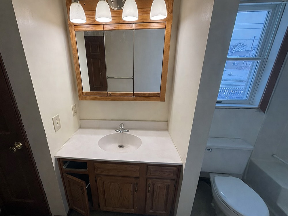 Bathroom remodel after — modern double vanity and shower in Findlay, Ohio