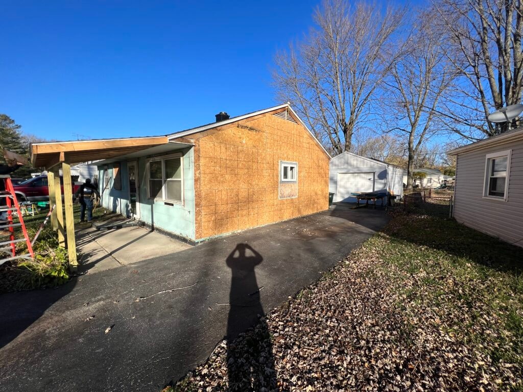 New vinyl siding — house side during installation with OSB sheathing, Fostoria, Ohio