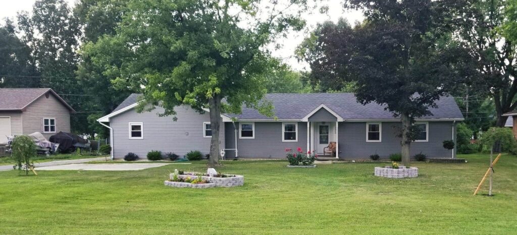 Completed stone siding accent on home exterior — Findlay, Ohio